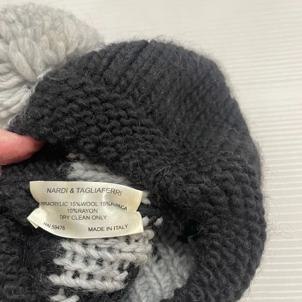 NARDI & TAGLIAFERRI Italy Wool Alpaca Black Grey Star Beanie Hat